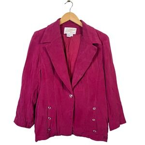 Rickie Freeman T.J. Nites VTG Womens Blazer 12‎ Dark Pink Silk Jewel Buttons